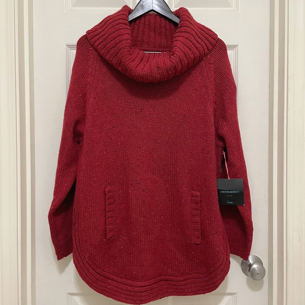 NEW Cynthia Rowley Wool Blend Cowl Neck Chunky Knit Sweater Red XL 1X 2X NWT
